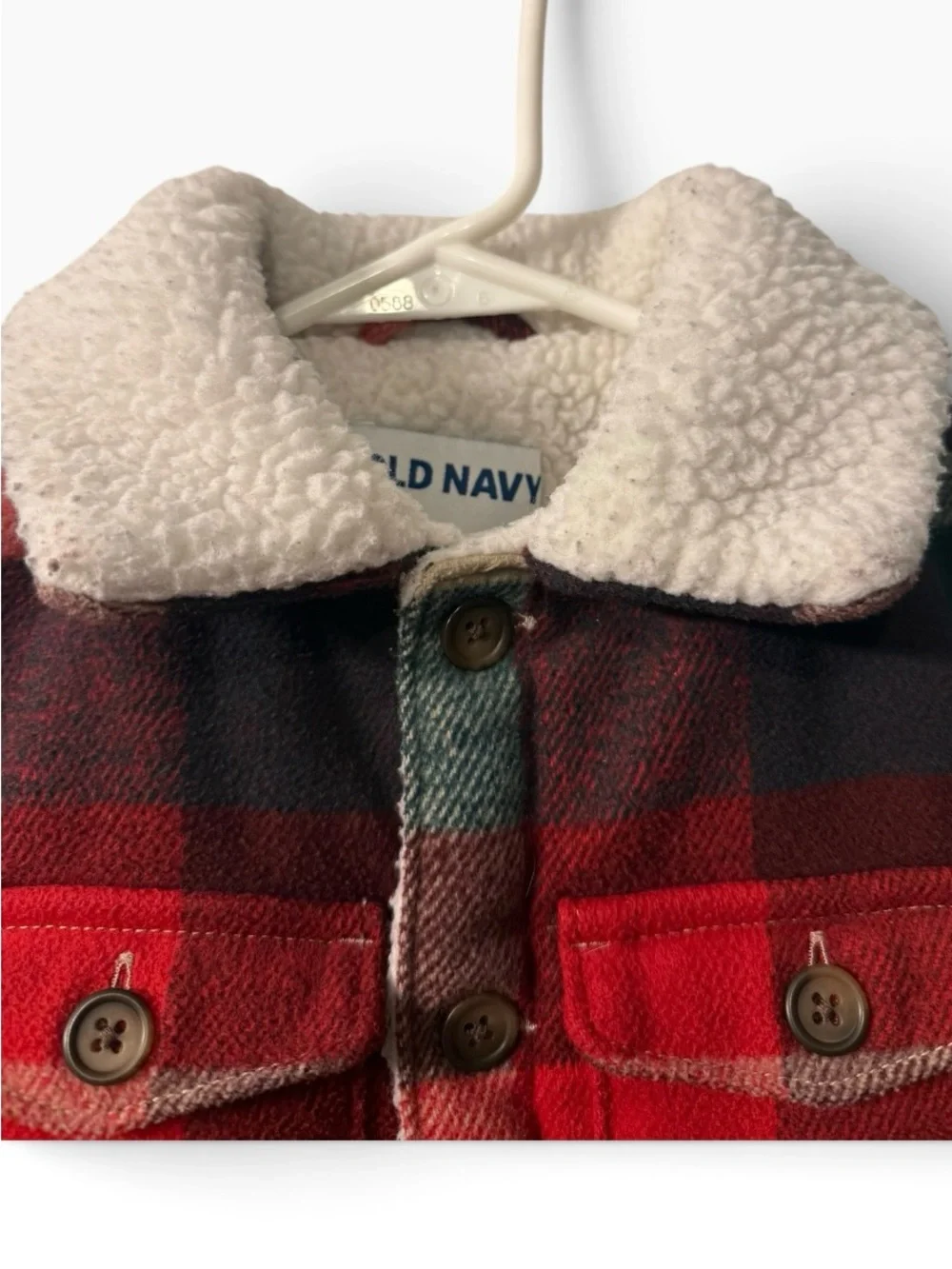 Toddler Boys Old Navy plaid Sherpa Shacket  in red tan & green Size 3T